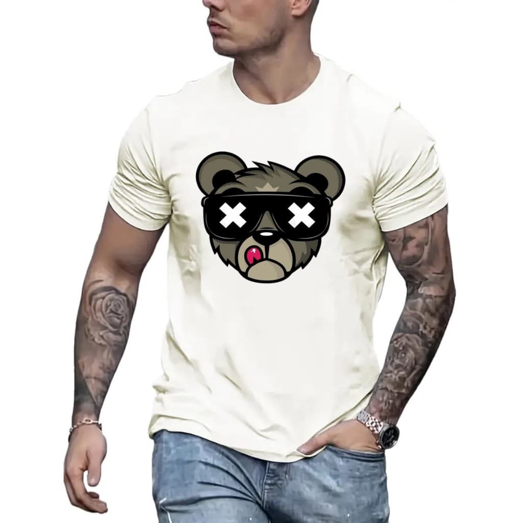 Camiseta Teddy Bear Óculos Escuros 100% Algodão Unissex Streetwear T-Shirt Estampada