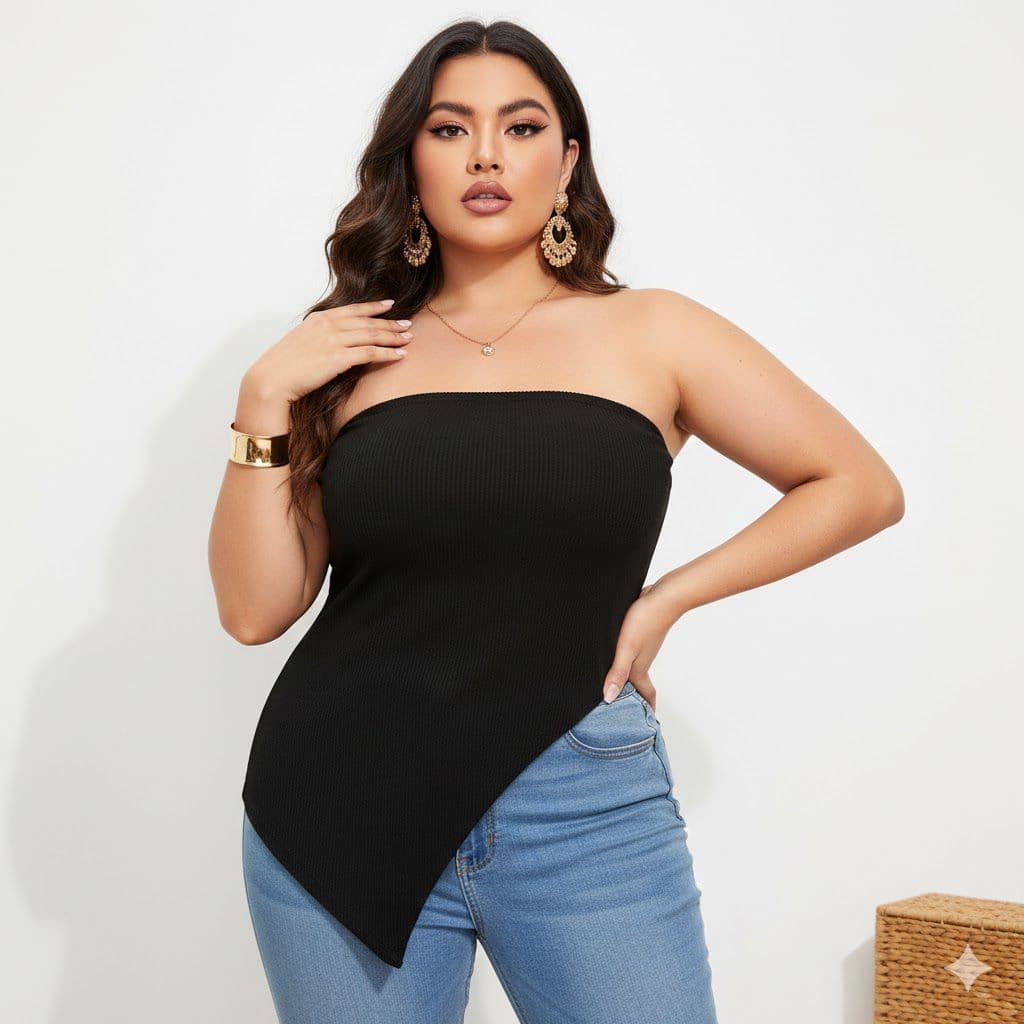 Tomara que Caia Assimétrico Plus Size Básico Cropped Top Tube Com Forro Suplex