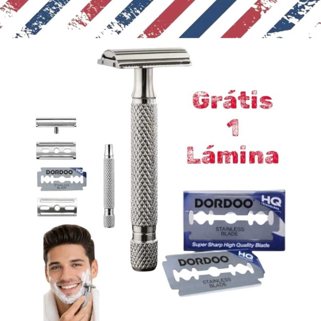 kit Aparelho de barbear desmontável clássico inox com lâmina grátis