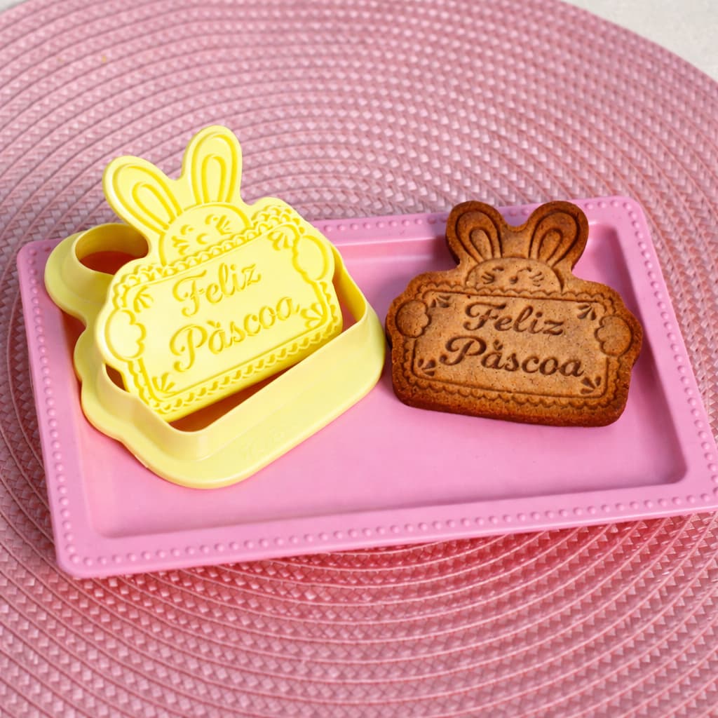 Cortador com Carimbo Feliz Páscoa 2 Peças BlueStar – Biscoitos Decorados Confeitaria Páscoa