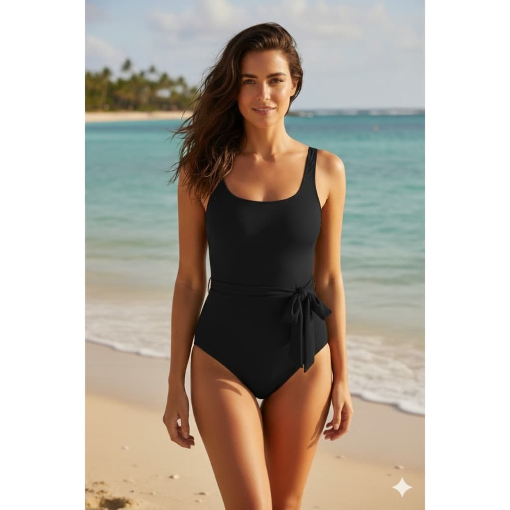Moda Praia Feminina  Maiô com Laço  Body Feminino Verão Maiô Confortável Maiô com Cinto e Bojo removível