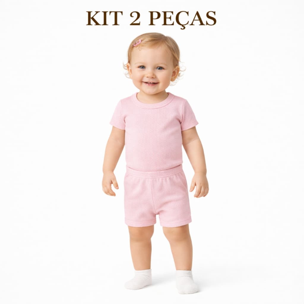 Body e Shorts Roupa Para Bebê Bory  Pagão Mijão Canelado