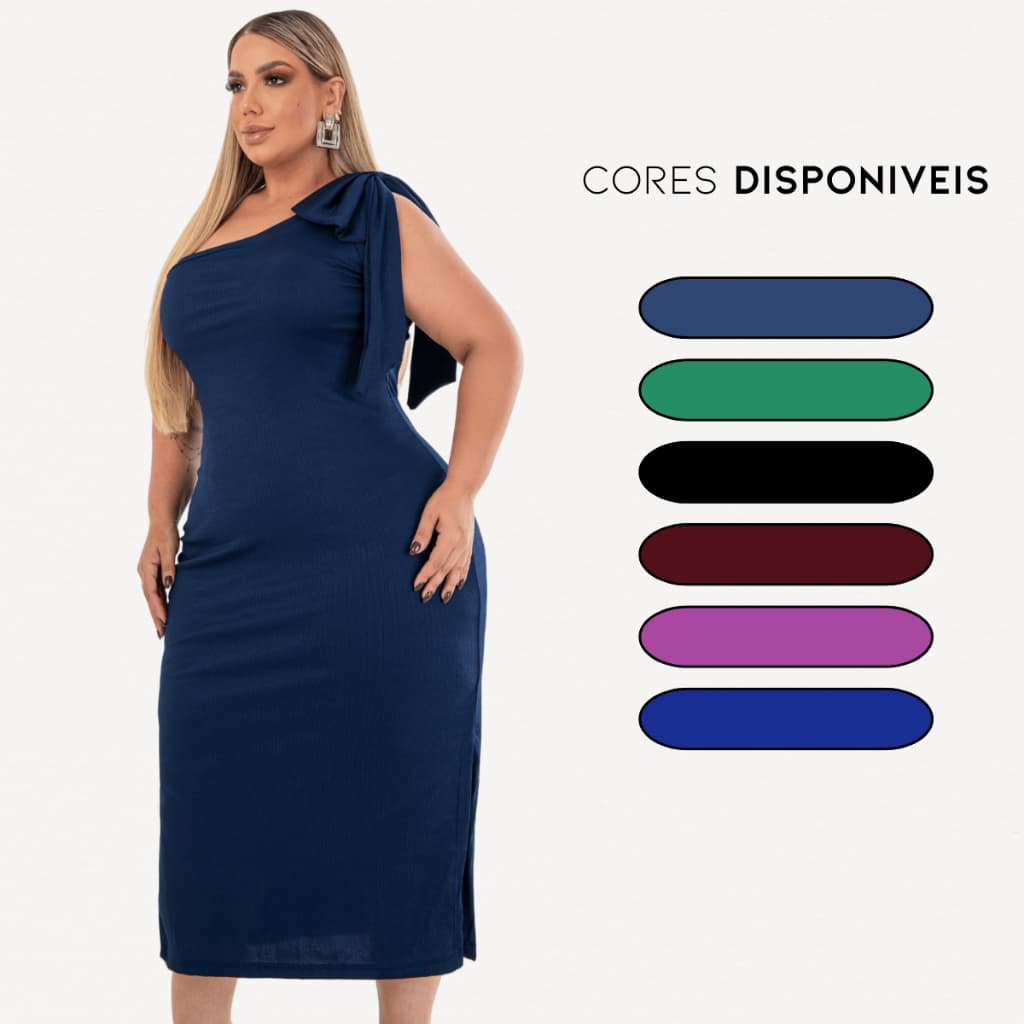Vestido Plus Size Nula Manga Com Laço e Fenda Lateral GG XG G1