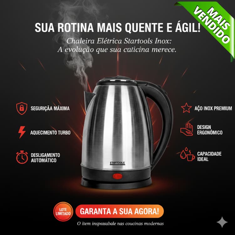Chaleira Elétrica 2 Litros Inox 127V/220V – Jarra Elétrica Rápida Luxo
