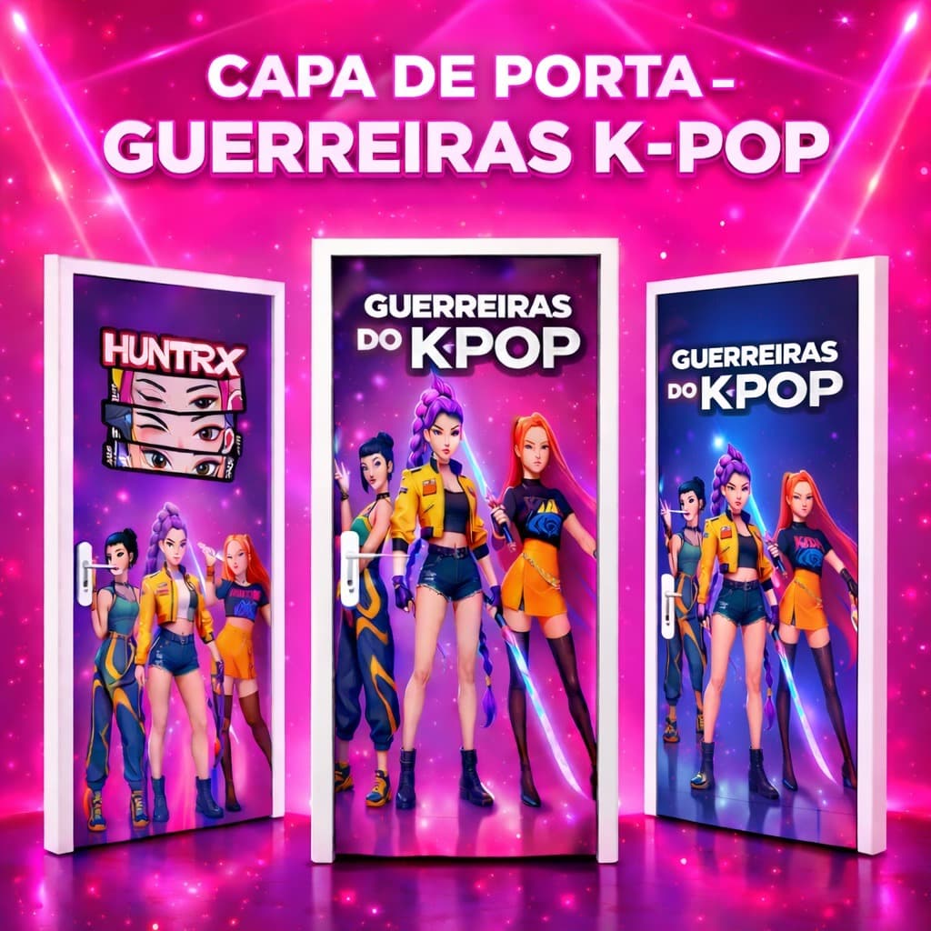 Capa de Porta Guerreiras do K-Pop 2,10m x 85cm – Decoração Festa Infantil, Quarto Kpop, Tema Menina