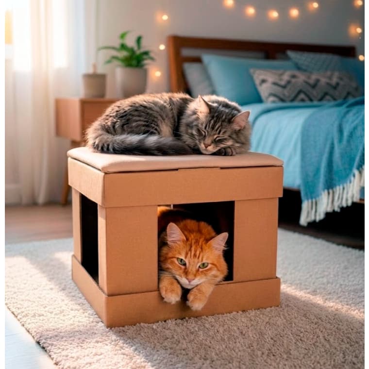 Casa Arranhador para Gato Reforçado com almofada Resistente e Confortavel