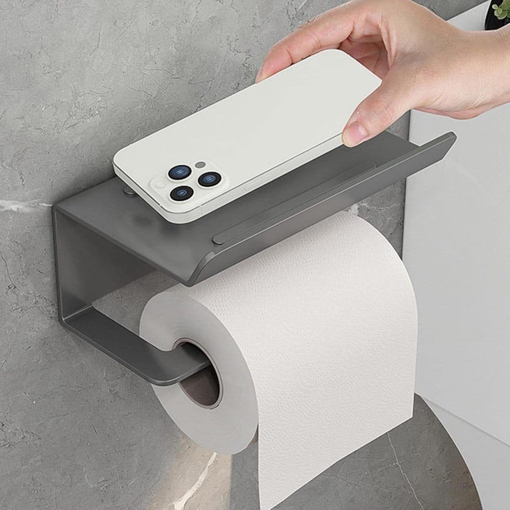 Porta Papel Higiênico Inox Parede Suporte Celular Gancho Banheiro Acessório Moderno