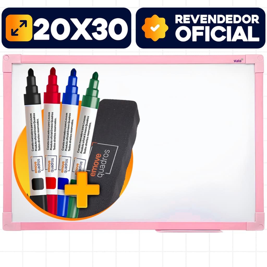 Lousa Quadro Branco 30x20cm Magnético + 4 Caneta E Apagador