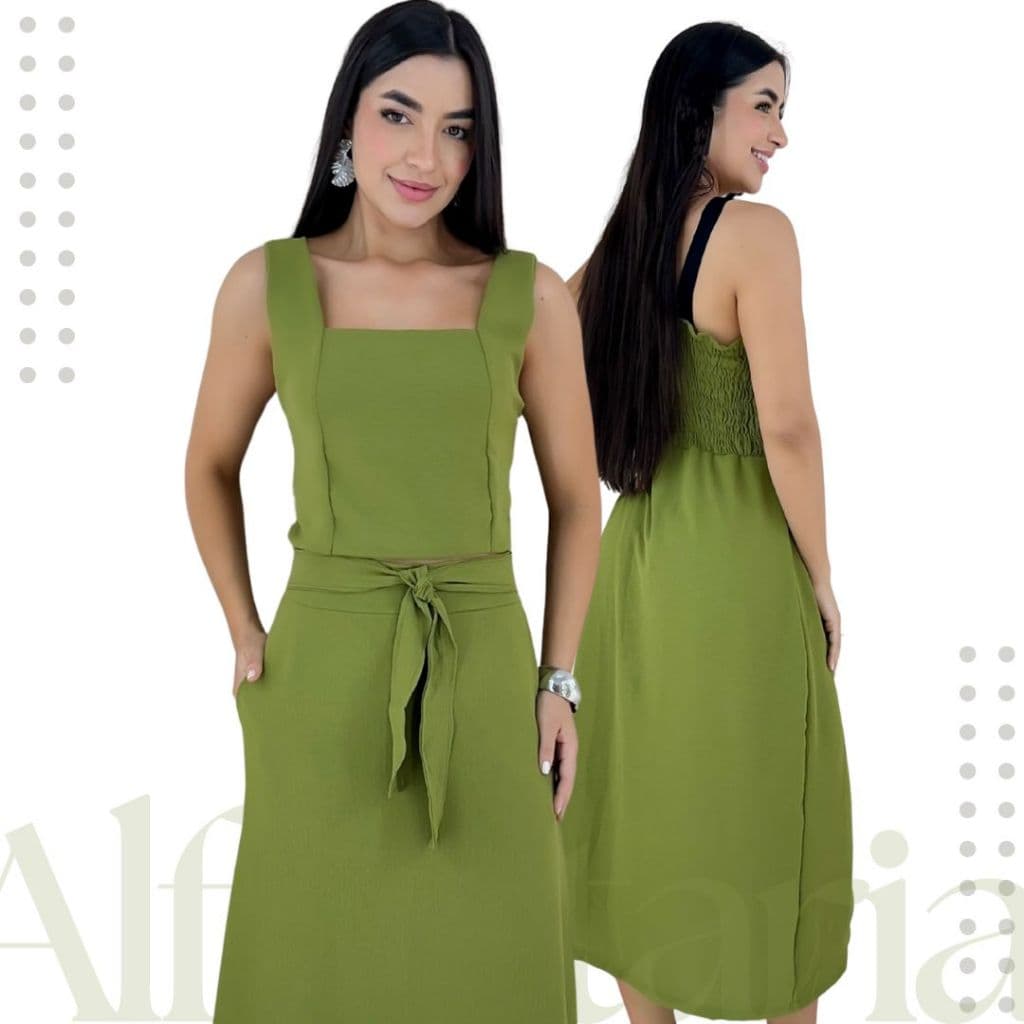 Conjunto Feminino Alfaiataria Saia Midi + Cropped Elegante