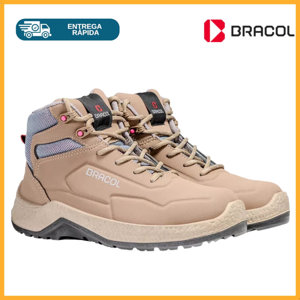 Botina Feminina Bota Esmeralda Estilosa Cor Areia Conforto Lazer Trabalho Segurança Bico PVC CA42307