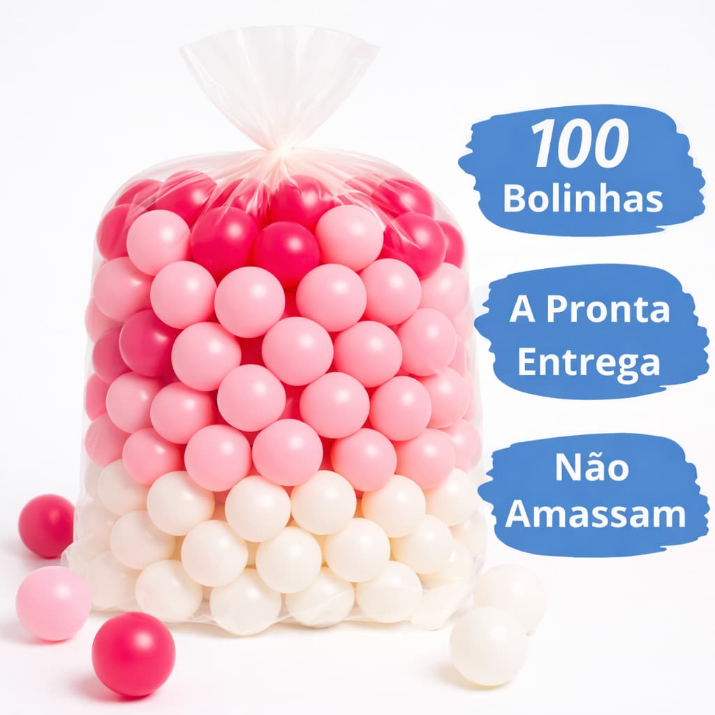 Kit Bolinhas Piscina Infantil 76mm Rosa Pink Branco Não Amassa 20/50/100