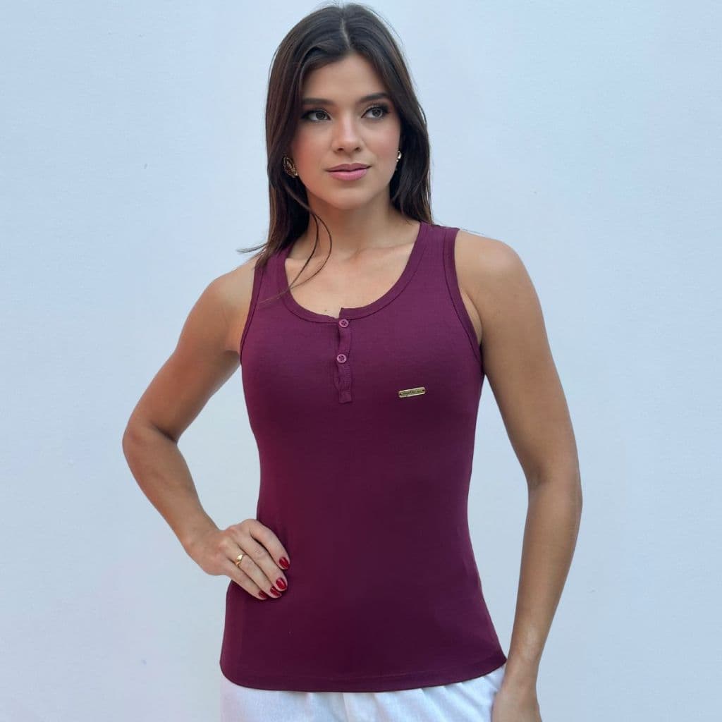 Regatão Botões Frontais Casual Blusa Feminina Malha Viscolycra Sem Manga Tendência Básica Elegante Confortável Regata