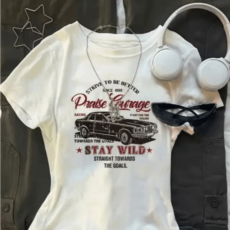 Camiseta Vintage Slim Anos 90 Algodão Praise Cultura Versátil Good Vibes Despojado Y2k