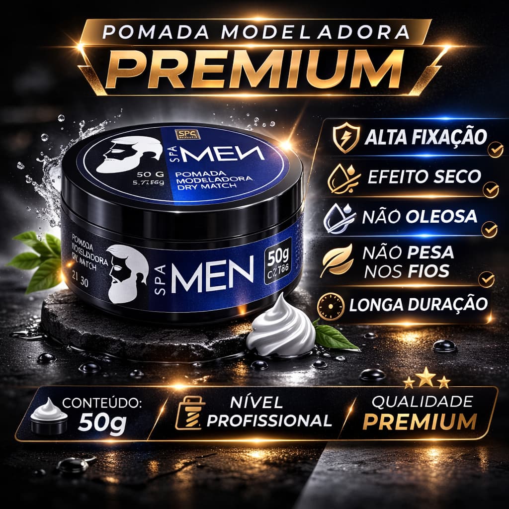 Pomada Dry Match Pomada Modeladora SPA MEN Premium Unissex Alta Fixação Profissional 50g