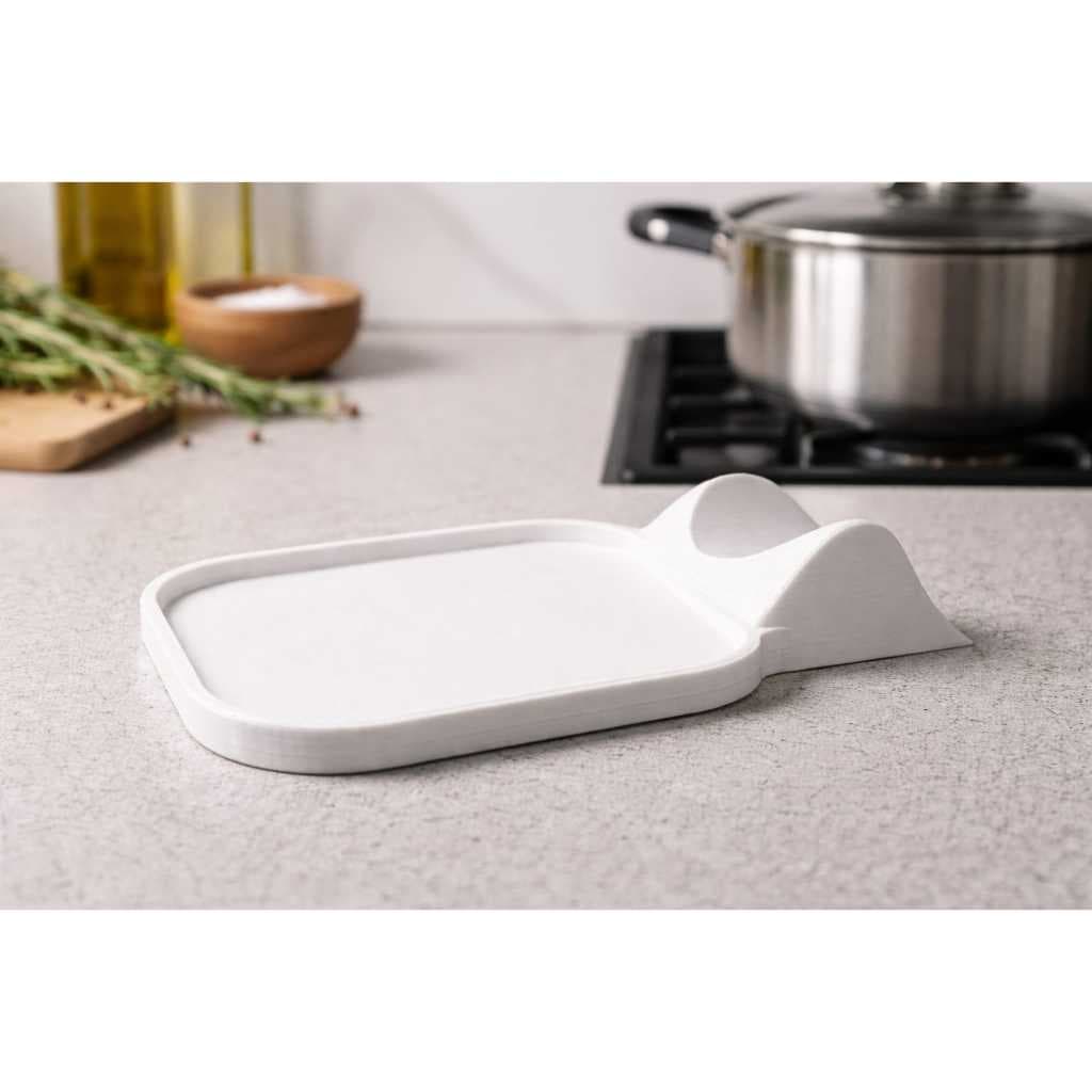 Descanso de Colher Minimalista com Bandeja – Suporte Gourmet para Concha – Cozinha Moderna