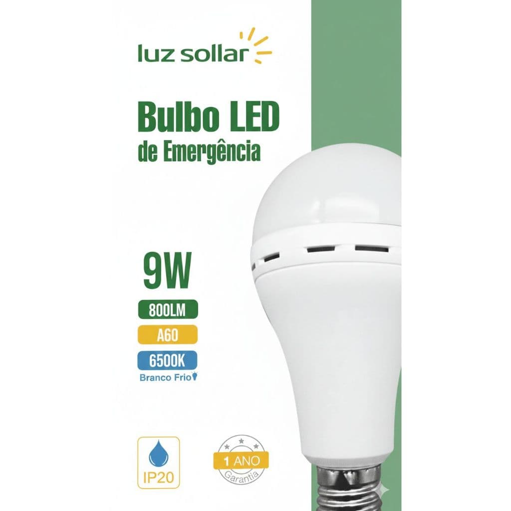 KIT 5 Lâmpada LED inteligente 9w de emergência recarregável cor branco