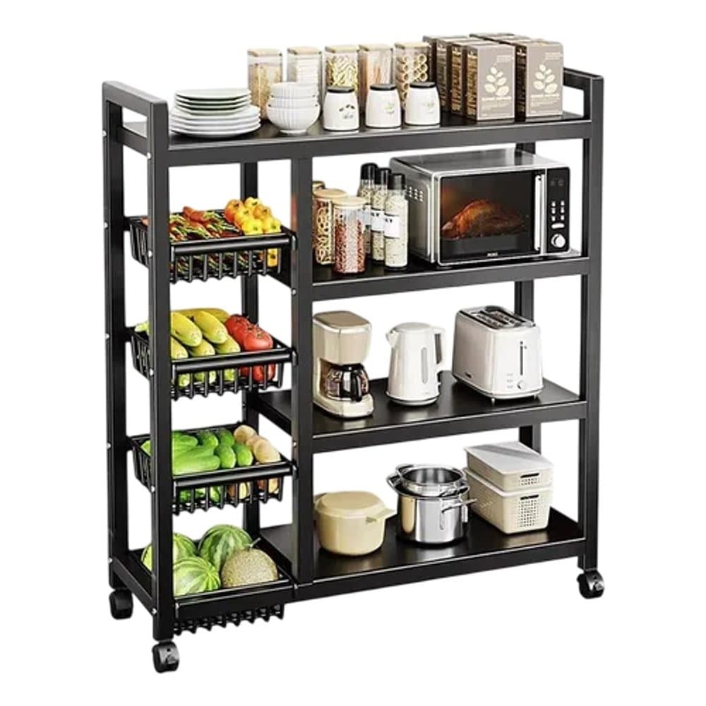 🍎🖤 Suporte para Micro-ondas com Fruteira de Chão 4 Prateleiras Preto Fosco