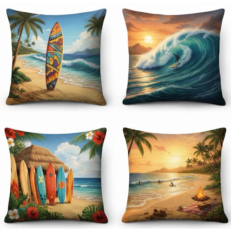 Kit 4 Capas de Almofadas Estampadas 45x45 Praia Surf Mar Verão Decorativas