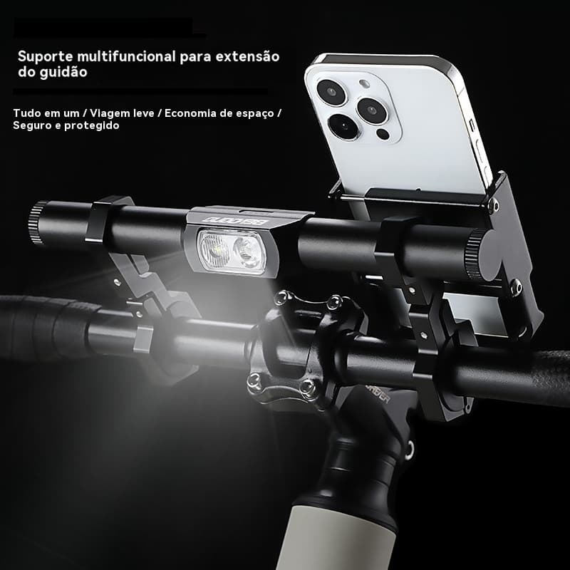 Alumínio Suporte Celular Multifuncional para Bicicleta com Lanterna LED e Bateria Removível