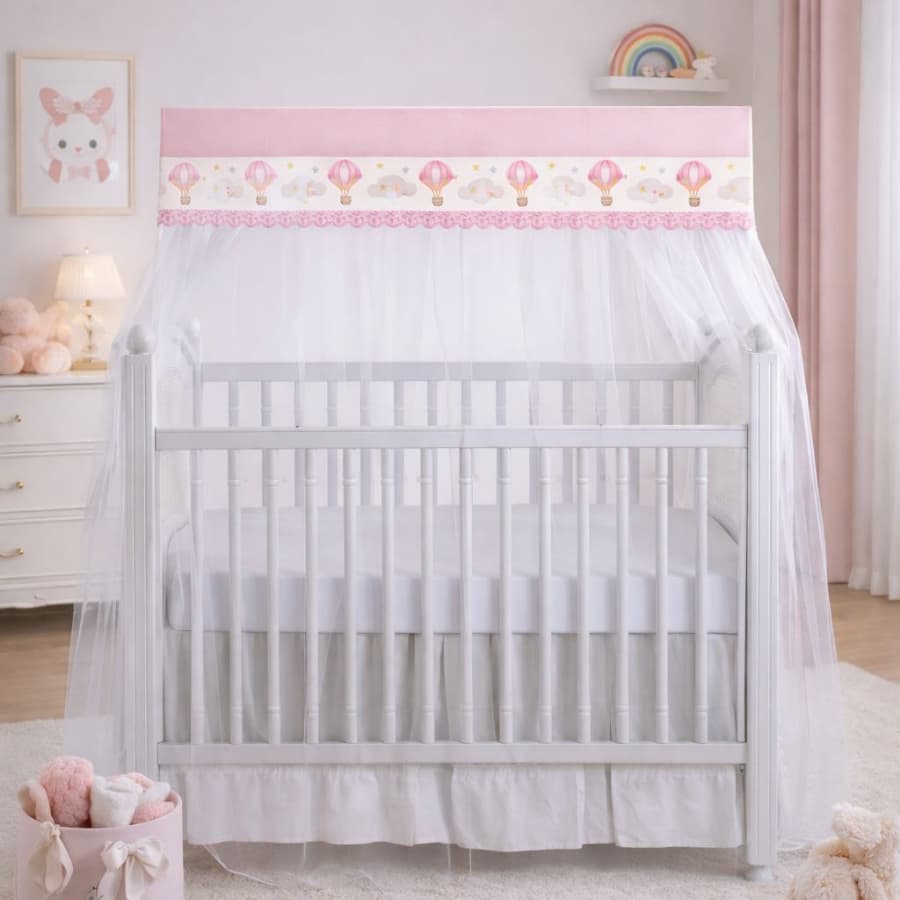 Mosquiteiro Varal Mini Berço Pequeno de Bebê Com Barrado Decorado Menino Menina