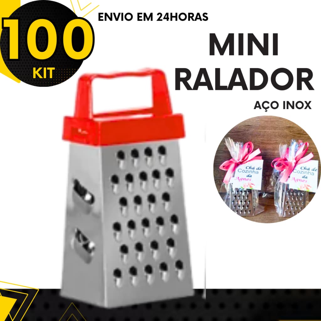 Kits 100, 50 ou 30 un - Mini Ralador 4 Faces Aço Inox 8cm para Temperos