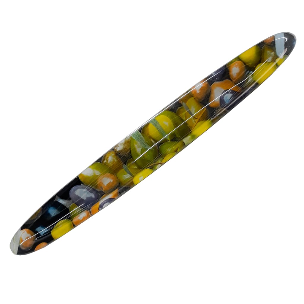 Petisqueiras Barca 42cm Vidro Estampa Azeitonas Travessa Gourmet Grande