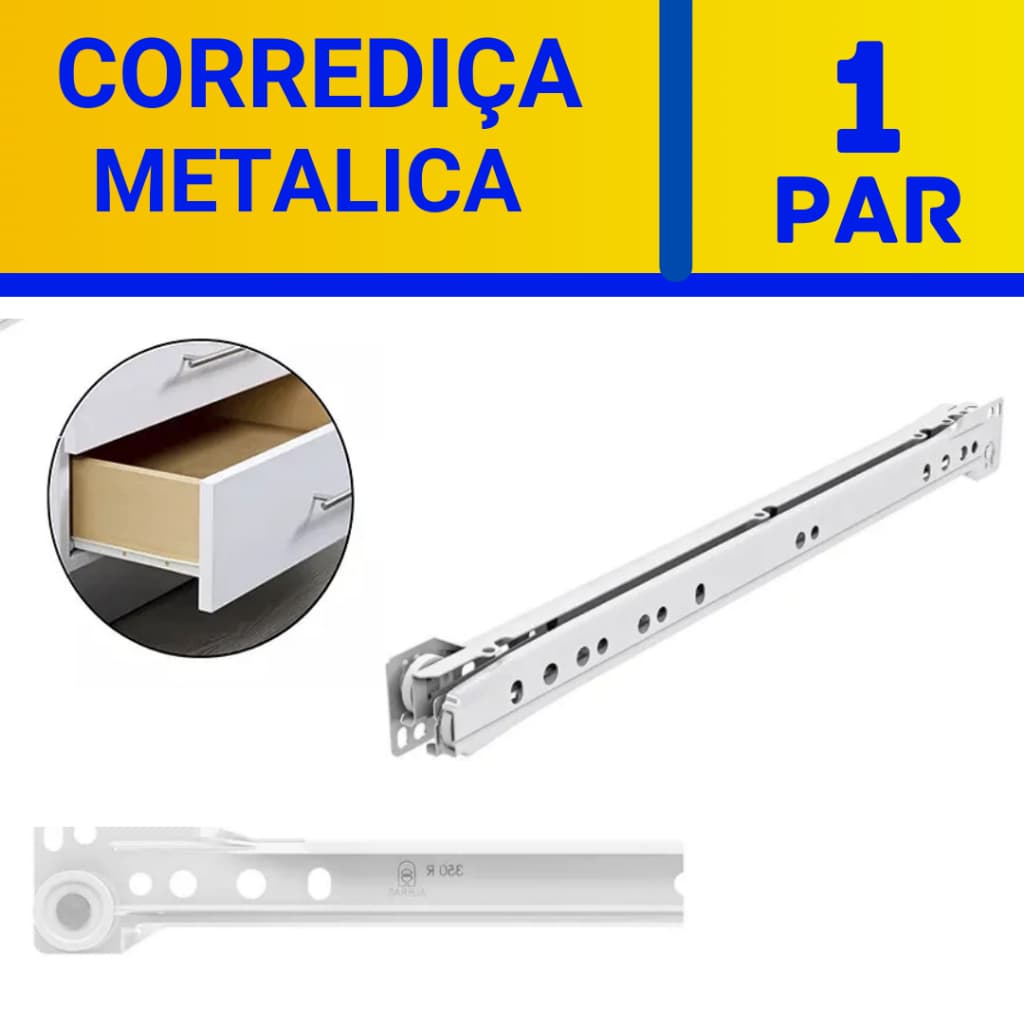Par de Corrediça comum Metálica para Gaveta 30cm ou 35cm para gavetas