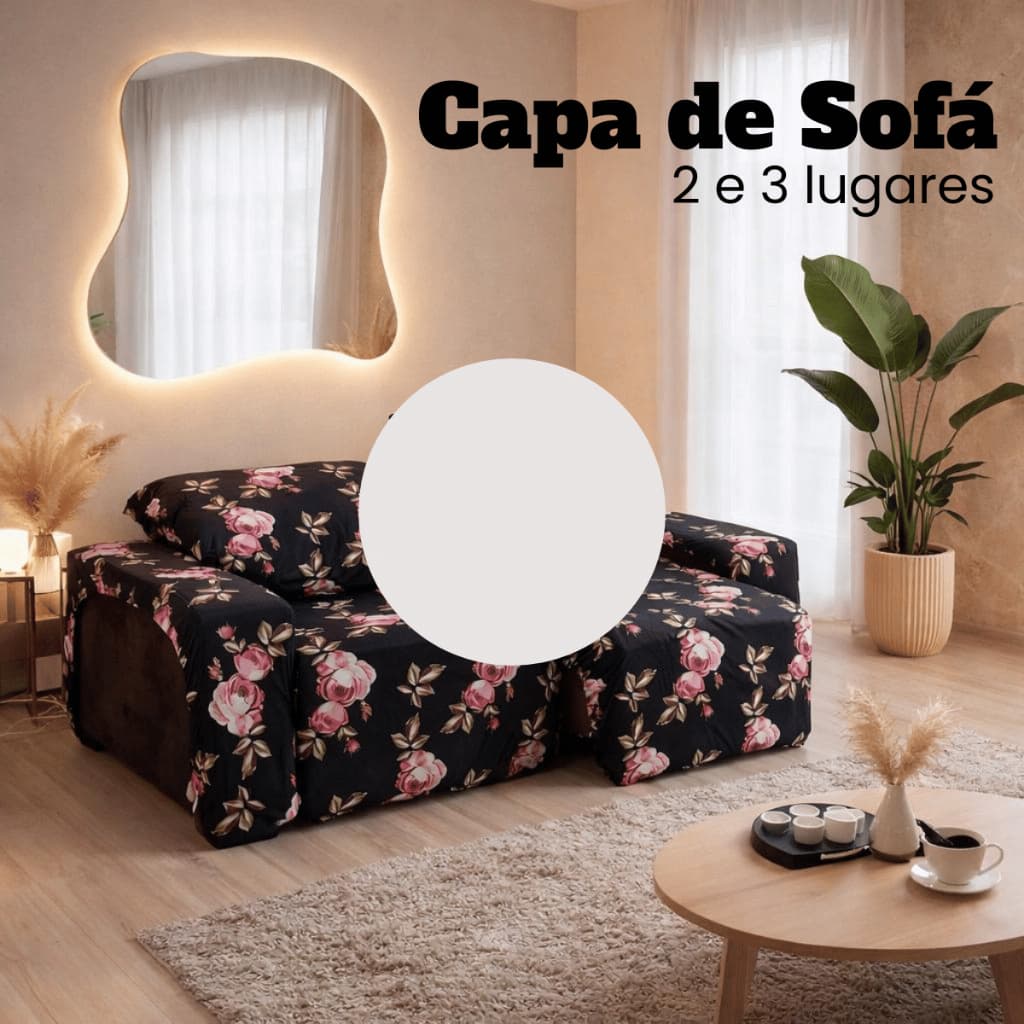 Capa Sofá Retrátil Combo 2 Ou 3 Lugares Tecido Estampado Ajustável Elásticada Antialérgico