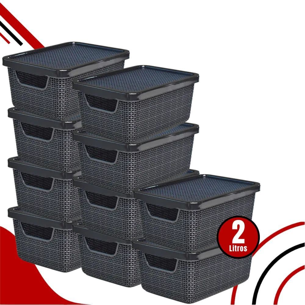 Kit 5 ou 10 Caixas Organizadoras Jutta Pretas 2L – Maquiagem, Calcinhas, Gavetas e Bijuterias