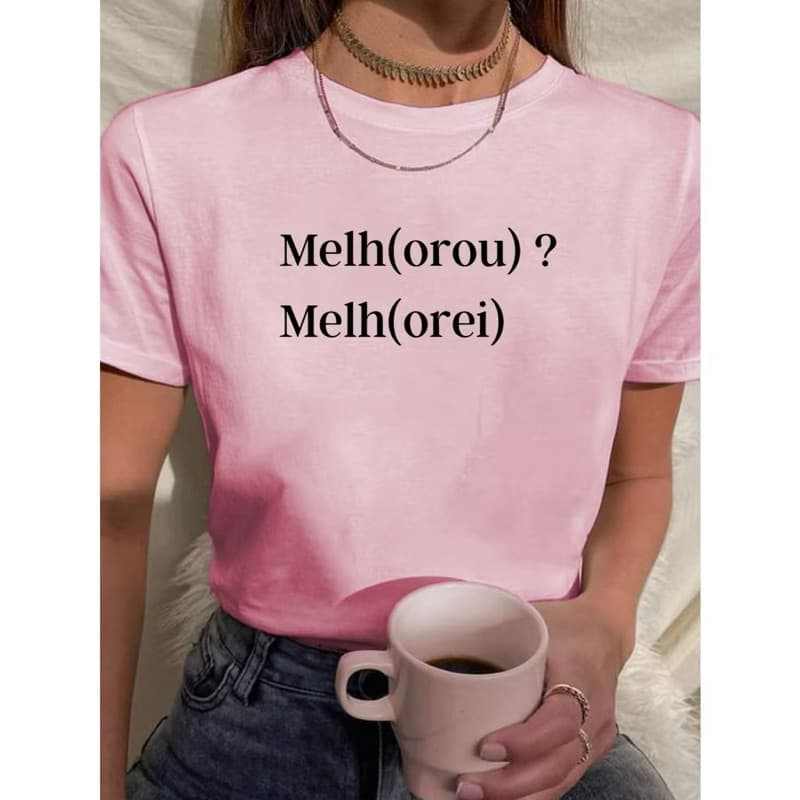 Camiseta Tshirt Feminina Babylook Melhorou Melhorei Frase Orei Orou Deus Fé 100% Algodão