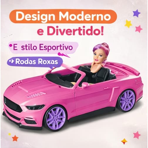 Carro Conversível Boneca Passeio Divertido Brinquedo Infantil Rosa Seguro Educativo