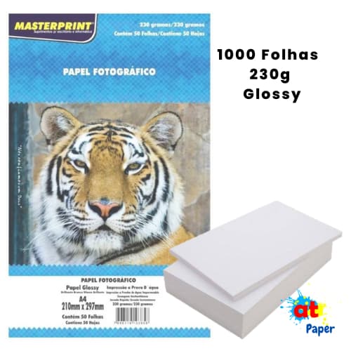 Papel Fotográfico Glossy A4 230g 1000 Folhas – Alta Resolução, Brilho Intenso e Secagem Rápida
