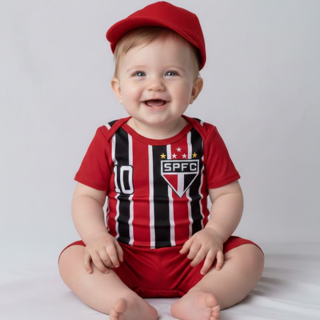 Body Bebê Temático Mesversário Infantil Time de Futebol - Suedine 100% Algodão Linha Premium SP