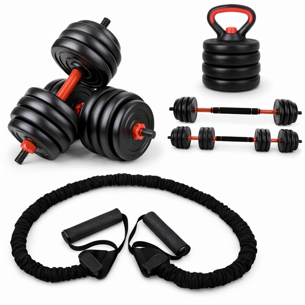 Kit Halteres Ajustáveis 6 em 1 30kg + Elástico Extensor de Alta Resistência com Revestimento