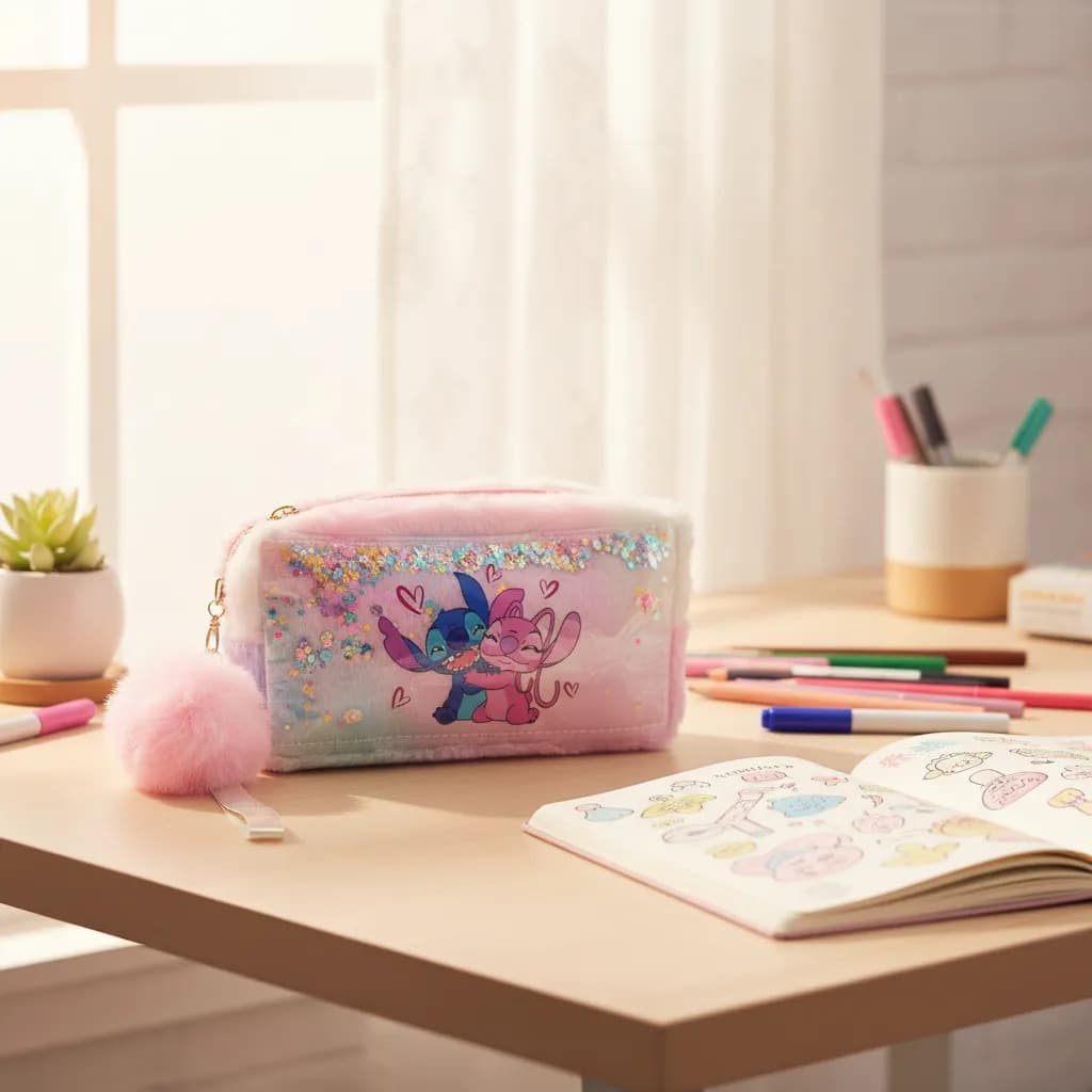 Estojo Colorido Pompom Felpudo E Desenho