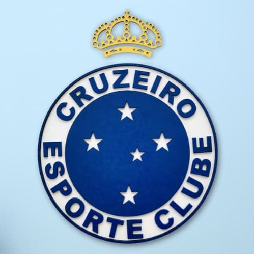 Placa Quadro Decorativo Cruzeiro Esporte Clube Logo Time Alto Relevo 3D Madeira MDF Com Fita Dupla Face Adesiva Colorido