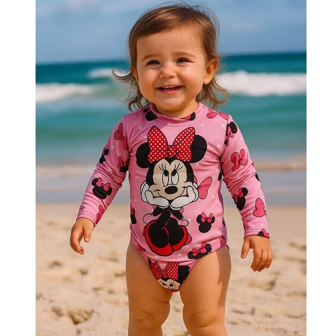 CONJUNTO PRAIA COM PROTEÇÃO UV 50+, CONJUNTO PISCINA CONTÉM BIQUINI E CAMISA,  SKYE PATRULHA CANINA, MINNIE, ANGEL