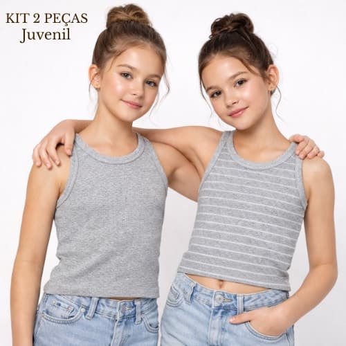 Kit 2 Peças Regata Cropped Roupa Juvenil Menina Feminina Premium Confortável