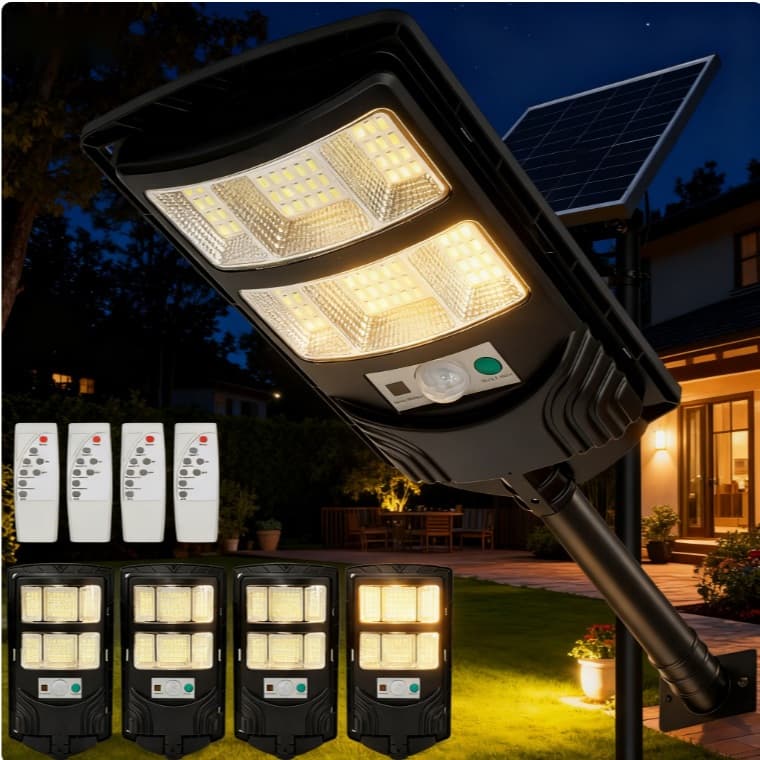 Kit 4 Luz Solar Iluminação Externa 96 Led Luminária Solar Com Sensor