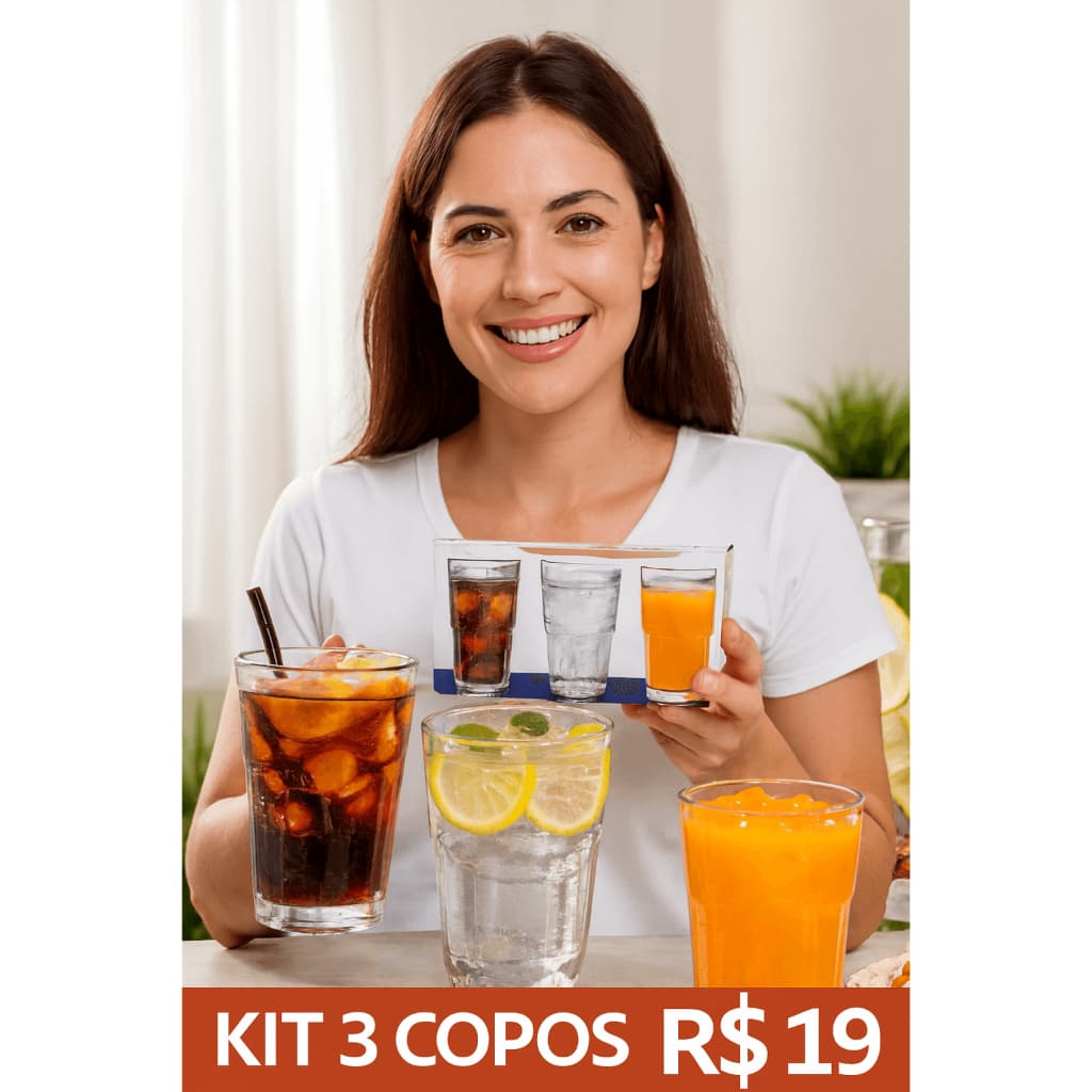Kit Copo Vidro Resistente 350ml transparente Vitaminas Sucos