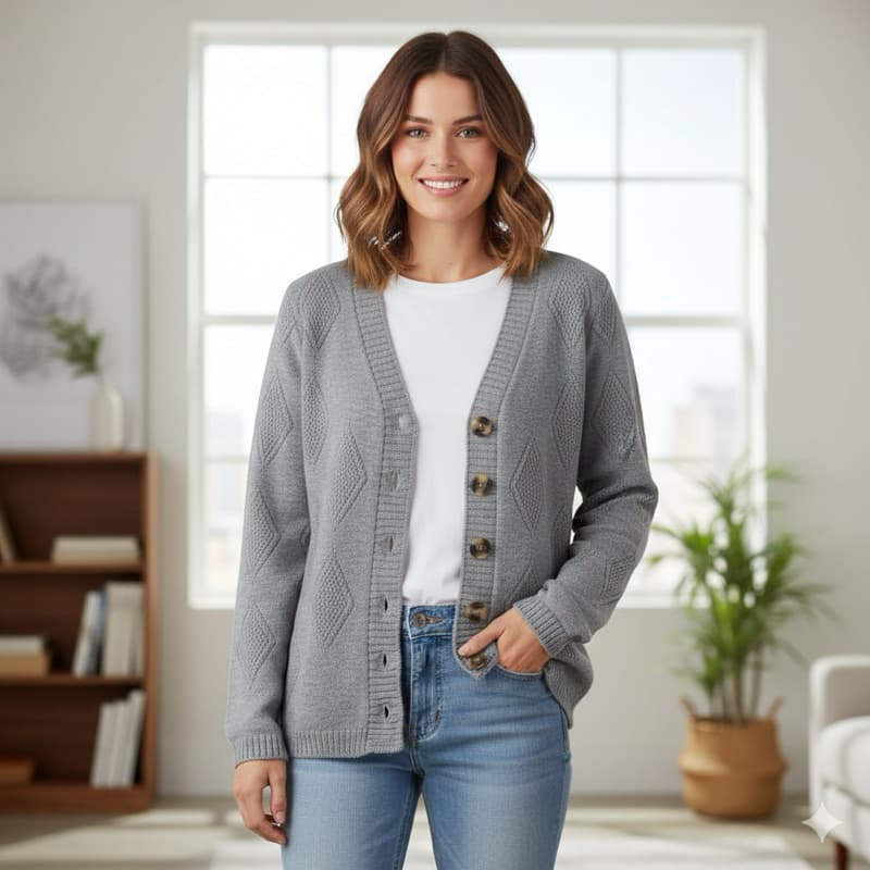 Casaco Cardigan de Tricô Modal Feminino Premium Macio Elegante | Blusa de Frio Social Casual Inverno