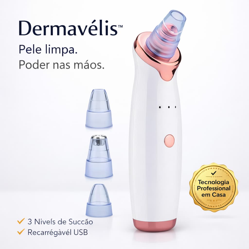 Removedor de Cravos e Espinhas a Vácuo Dermavélis™ 3 Níveis Sucção Limpeza de Pele  Recarregável USB