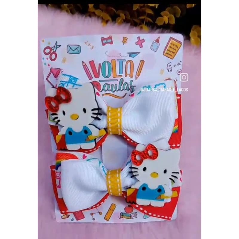 Laços  parzinho Hello Kitty escolar no bico de pato.