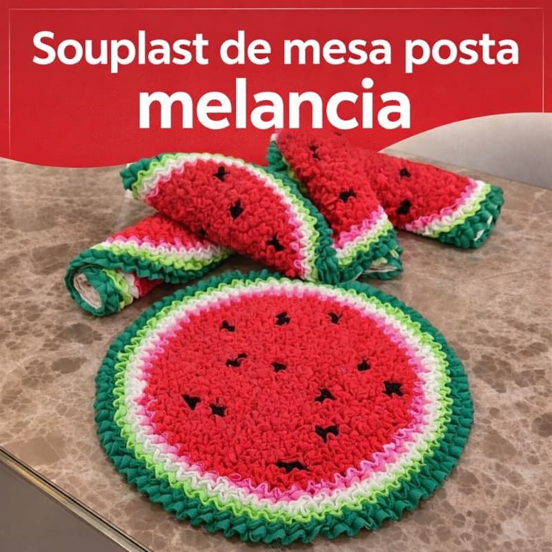 Souplast jogo americano com  1/2/6/4 Peças Jogo Americano Melancia Redondo souplast Cozinha Jantar
