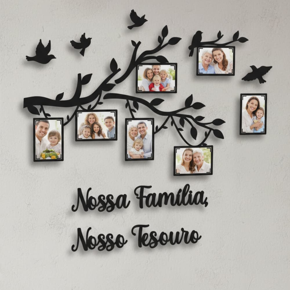 Quadro Decorativo Sala Mural De Fotos Família MDF Árvore Decorativa