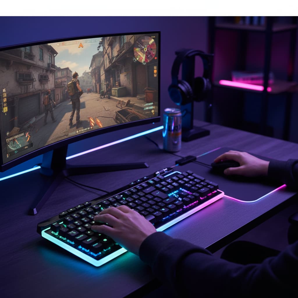 Kit Gamer Completo Teclado ABNT2 Membrana + Mouse RGB 7200 DPI USB + Mousepad Preto