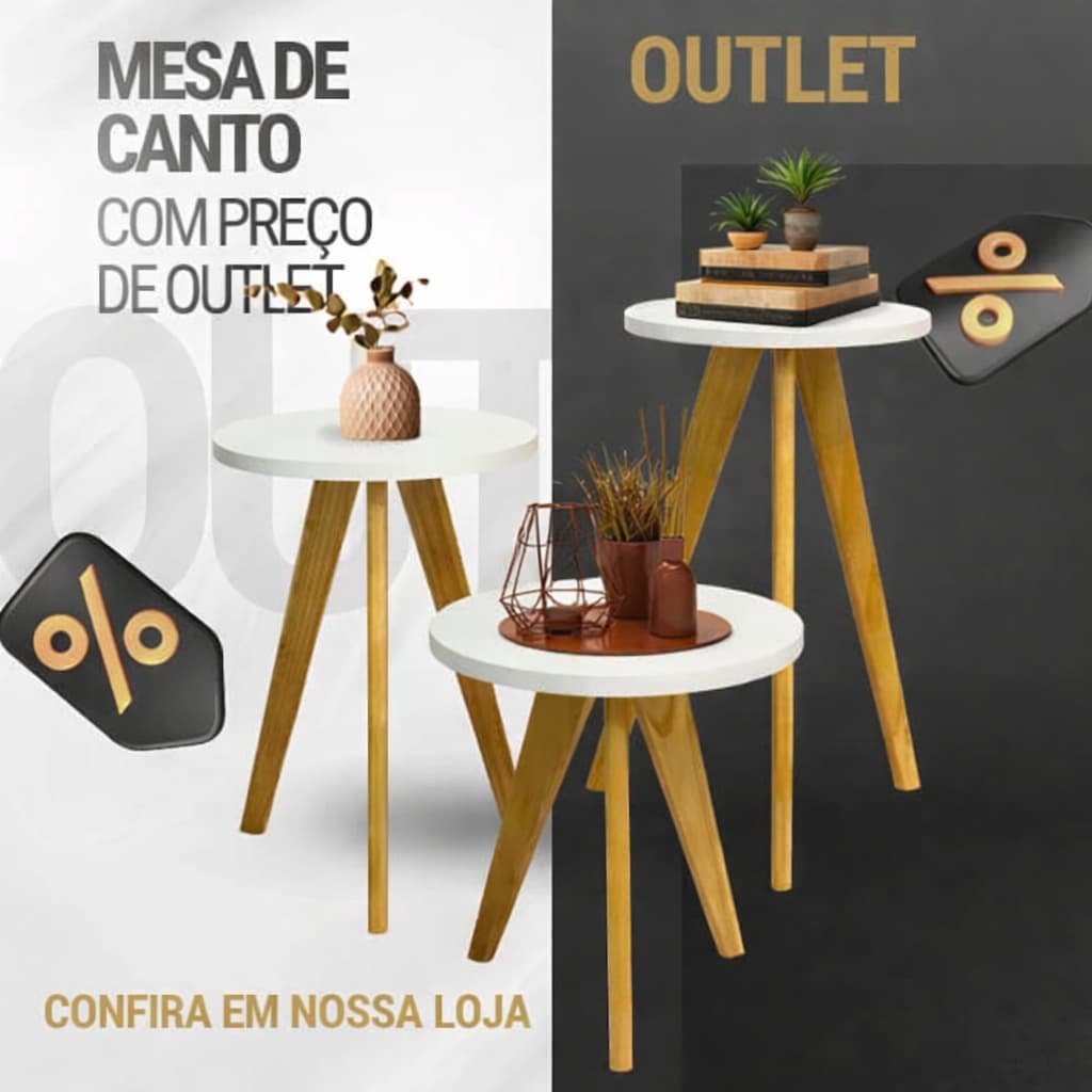Kit Mesinhas Lateral Redonda, Jogo Mesa Sala, Pé Palito, Mesa de Cabeceira, Centro, Canto PROMOÇÃO