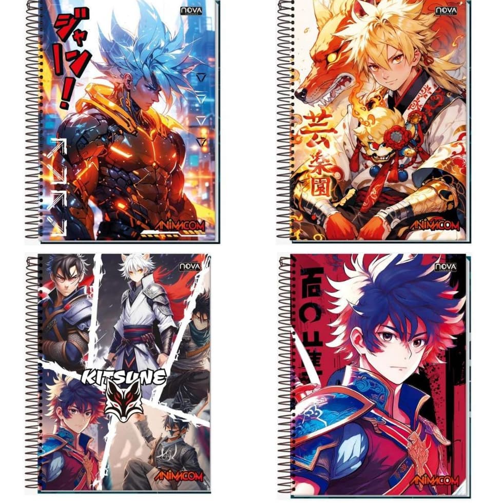 Kit 4 Cadernos Capa Dura Universitário Anime 80 Folhas Caderno Espiral 1 Matéria Material Escolar
