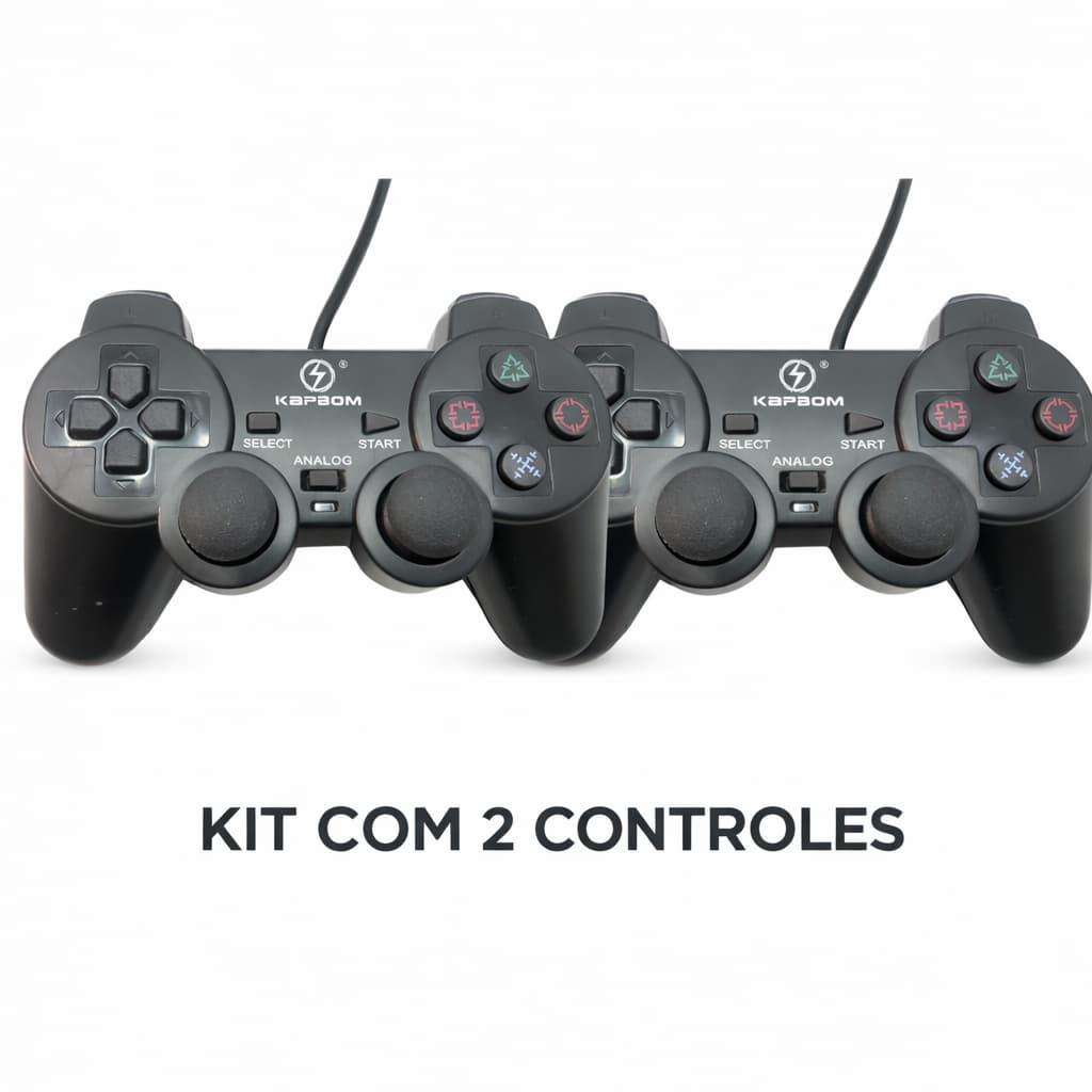 kit com 1/2 Controles Gamer PS2 - COM FIO - 2 Metros Dualshock Analogico Kapbom KAP-2Y