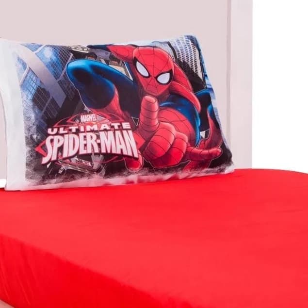 Jogo de Lençol 2 Peças Cama Solteiro Infantil Menino Fronha Estampada Personagens Homem Aranha